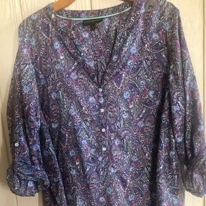 Purple w/ Fun Print Lane Bryant Blouse 18/20 or1X.